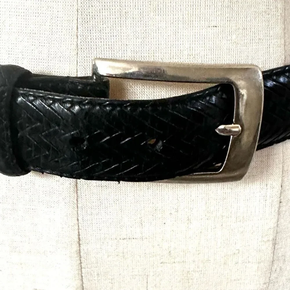 Torino  black leather calfskin brass buckle belt
